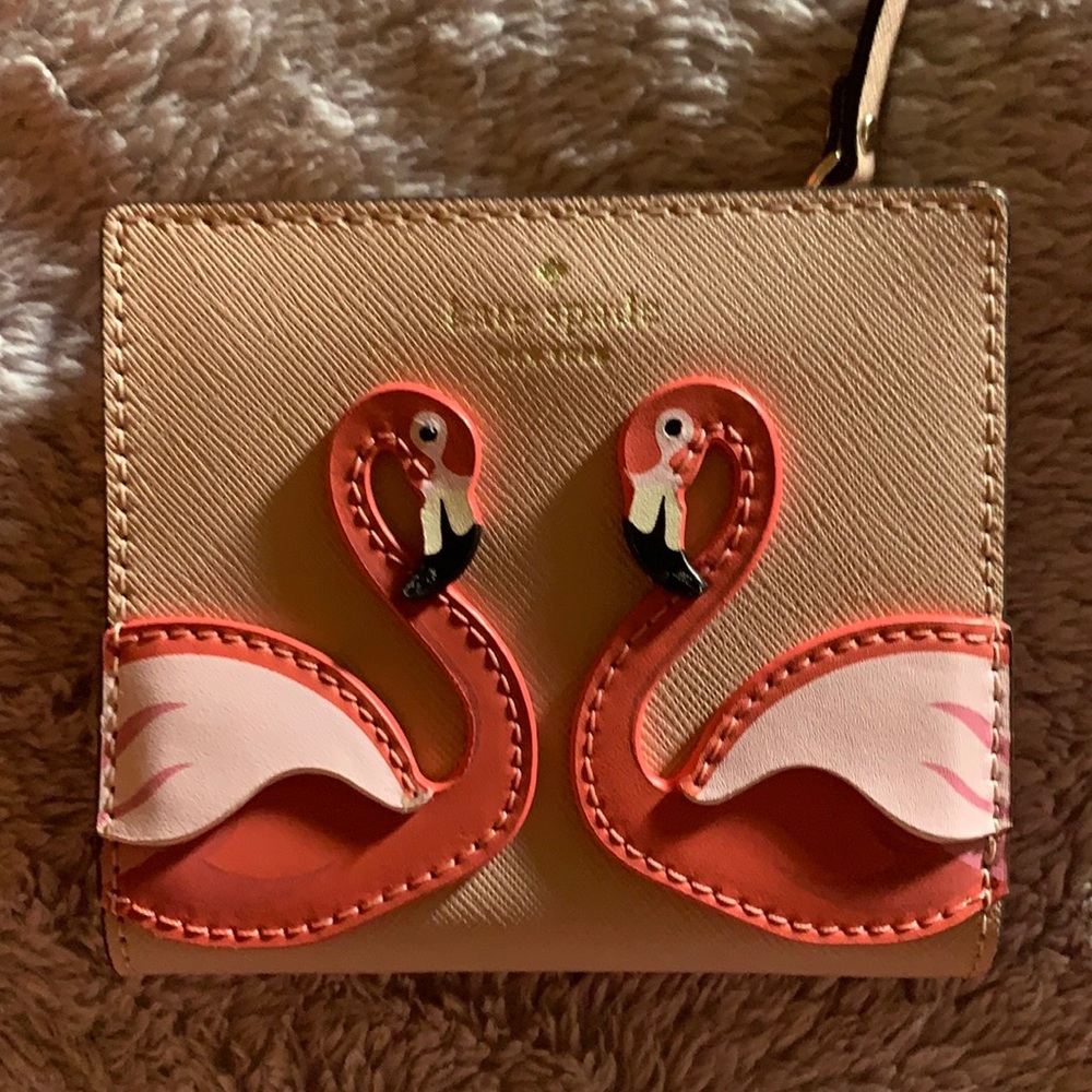 Kate Spade Pink Wallet with Flamingos on front, NWT